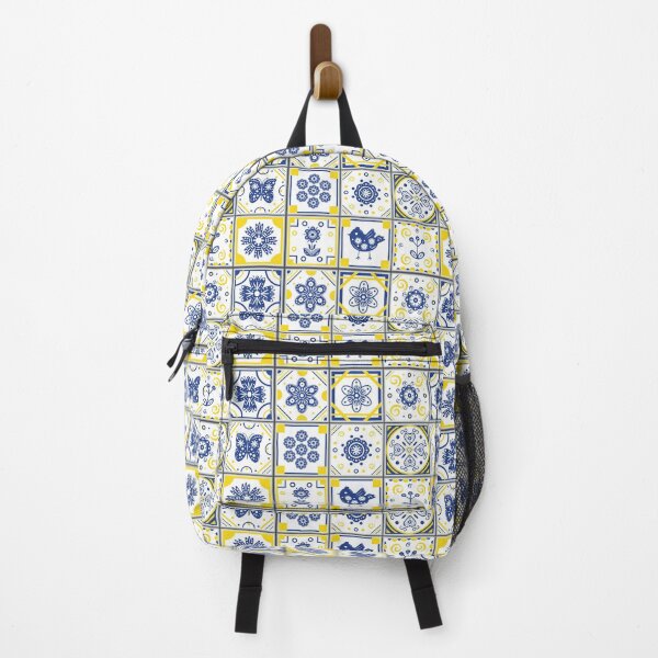 Item preview, Folk Art Moroccan Blue, Yellow, White Tiles Pattern Illustration,Circle Floral, Mediterranean Style designed and sold by Dazzline Designs.