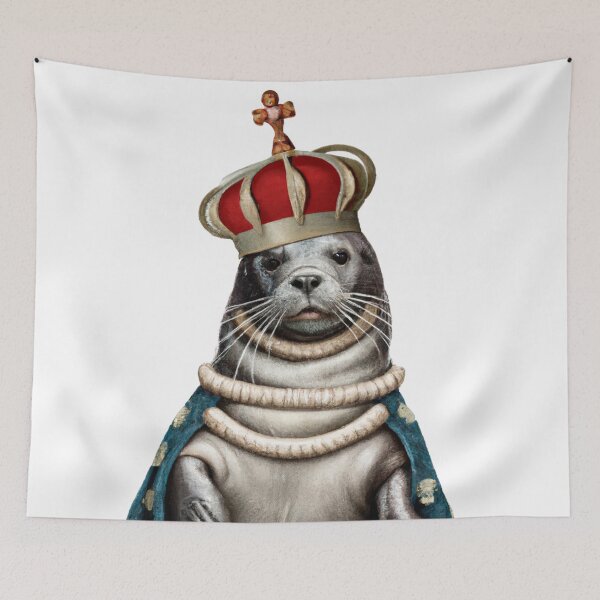 Item preview, Seal Wearing Medieval Coat and Crown in Renaissance Style Portrait Digital Art designed and sold by SourBunnyshop.