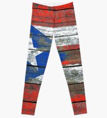 Flagge von Puerto Rico auf rauem hölzernem Bretter-Effekt Leggings