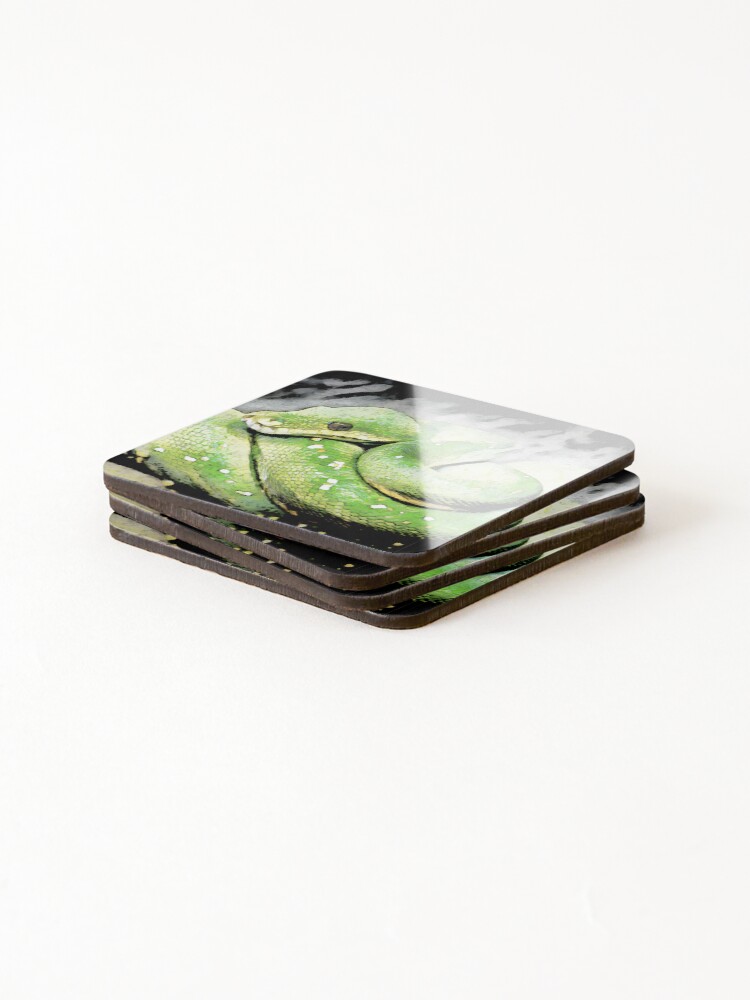 Thumbnail 4 of 5, Coasters (Set of 4), Green Tree Python In Comic Book Style Design designed and sold by Heathermarie321.