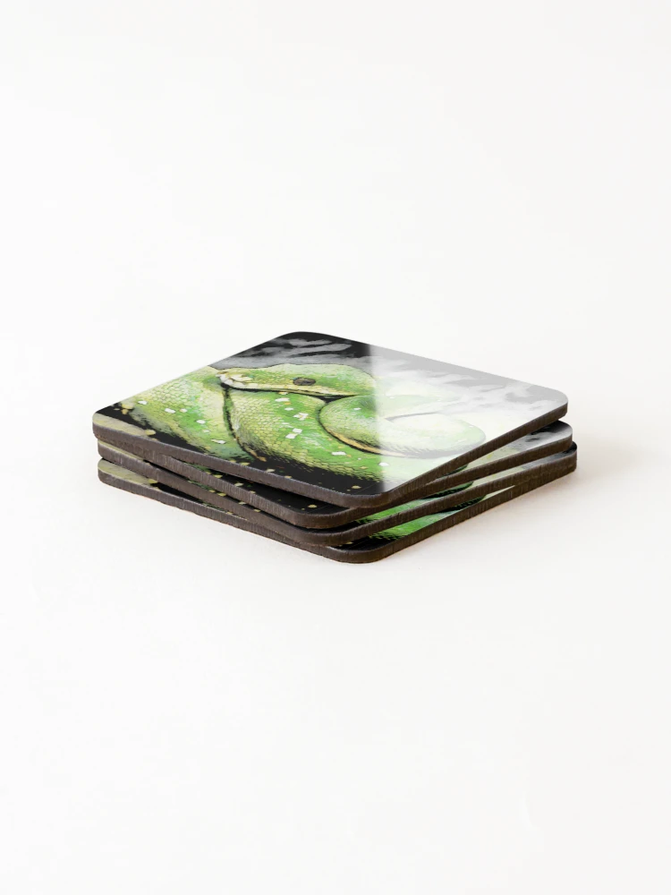 Thumbnail 4 of 5, Coasters (Set of 4), Green Tree Python In Comic Book Style Design designed and sold by Heathermarie321.