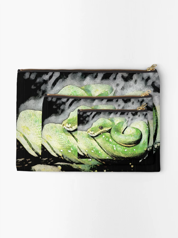 Thumbnail 2 of 4, Zipper Pouch, Green Tree Python In Comic Book Style Design designed and sold by Heathermarie321.