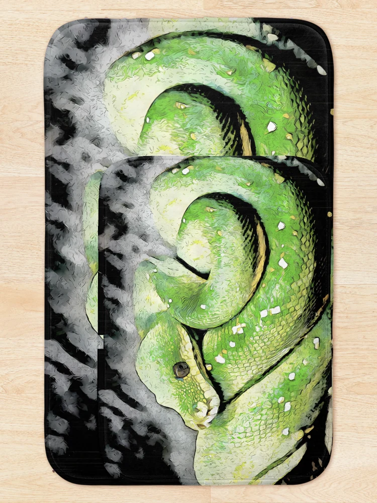 Thumbnail 5 of 6, Bath Mat, Green Tree Python In Comic Book Style Design designed and sold by Heathermarie321.