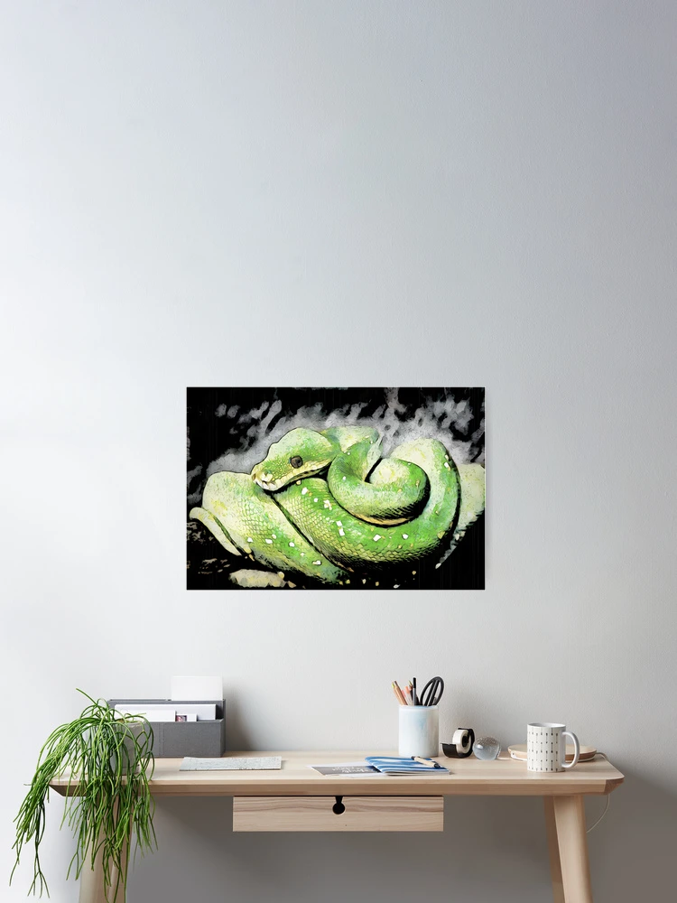 Thumbnail 2 of 3, Poster, Green Tree Python In Comic Book Style Design designed and sold by Heathermarie321.