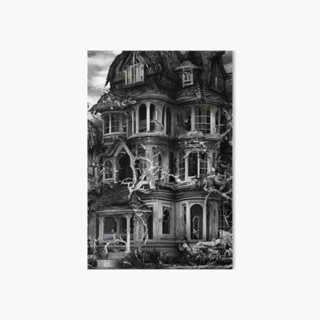 Black and White Haunted House  Art Board Print