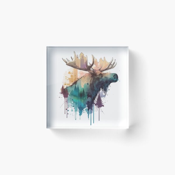 Moose Watercolour Sketch Acrylic Block