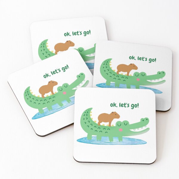 Item preview, ok lets go brown capybara on gator aligator green croco crocodile lake water cartoon cute illustration  designed and sold by FRH Design ⭐⭐⭐⭐⭐.
