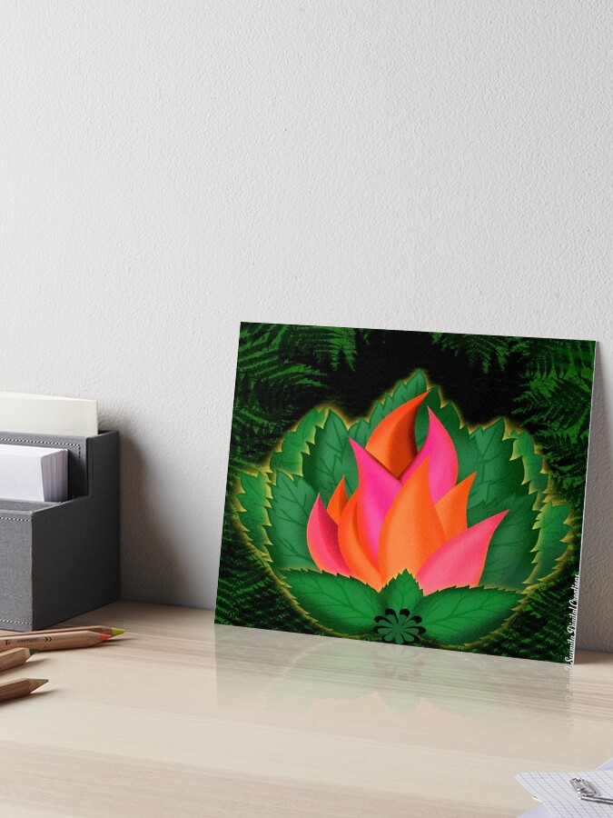 Thumbnail 1 of 2, Art Board Print, Handdrawn Abstract Colourful Single Flower and Leaves designed and sold by butterysilk.