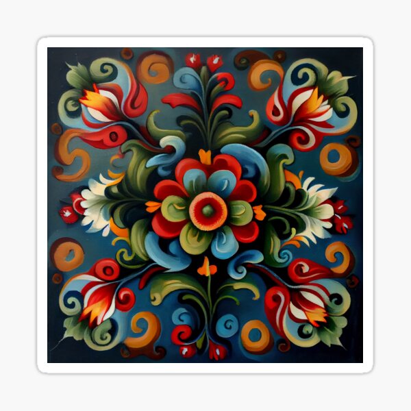 Norwegian Rosemaling-Oil On Canvas #14 Sticker