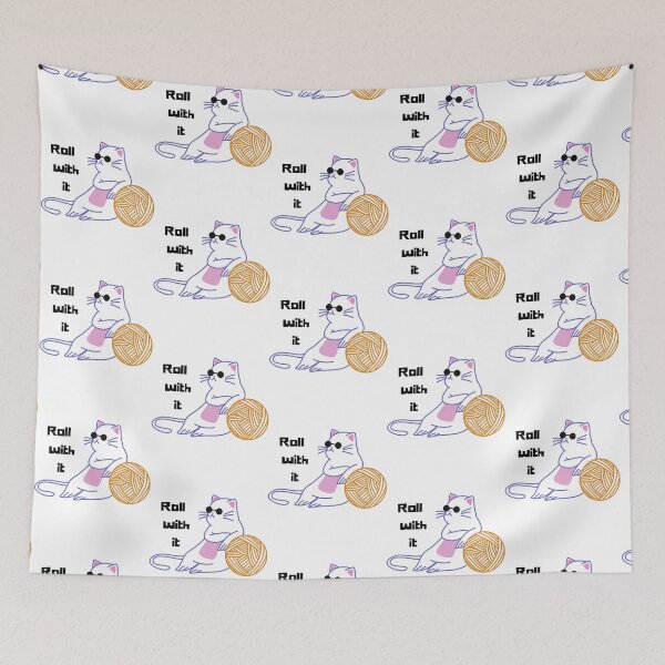 Item preview, Funny cute cat with a ball of wool busy life - yarn - funny animal memes designed and sold by HeidiVintageArt.