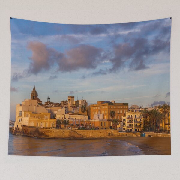Item preview, View of Sitges, Spain basking in the early morning sunshine designed and sold by Kevin Hellon.