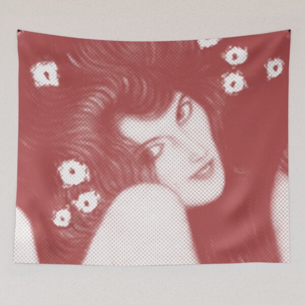 Item preview, Gustav Klimt Red Abstract Woman with Flowers in Her Long Hair Beethoven Friese Painting Monochromatic Halftone Digital Effects Edit by Veda Redhead designed and sold by kattakitty.