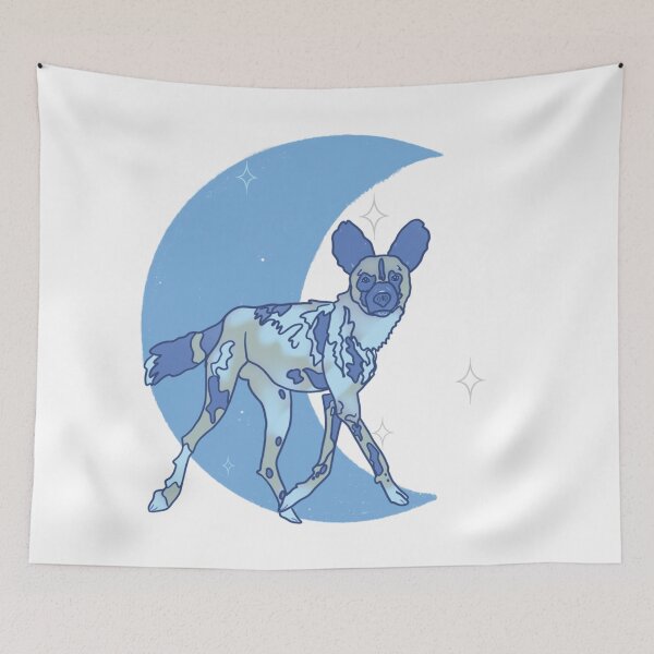 Item preview, African Painted Dog Crescent Moon - Blue designed and sold by bellamousse design co.