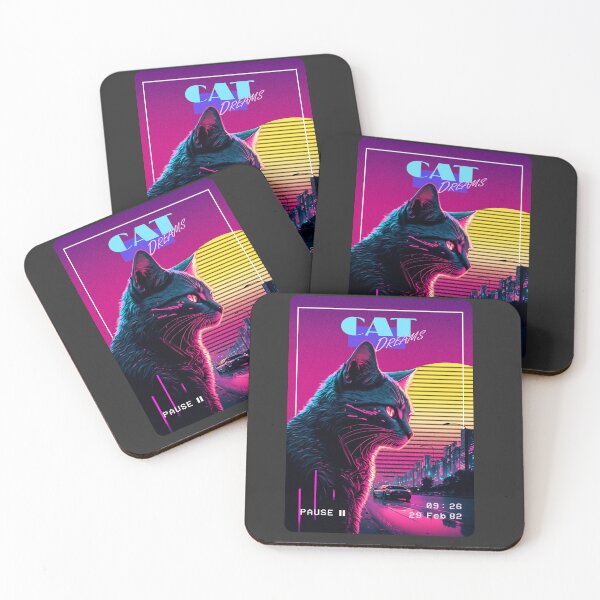 Aperçu de l'œuvre Synthwave Cat Dreams Néon créée et vendue par SimonSay.