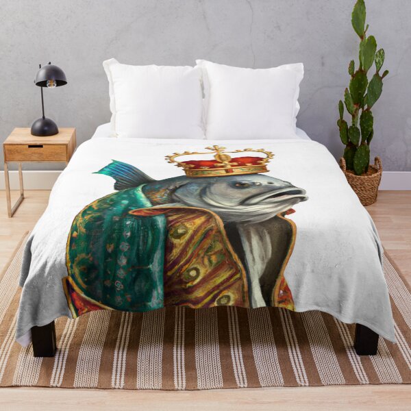 Item preview, Fish King Wearing a Medieval Robe and Royal Crown in Renaissance Portrait Digital Art designed and sold by SourBunnyshop.