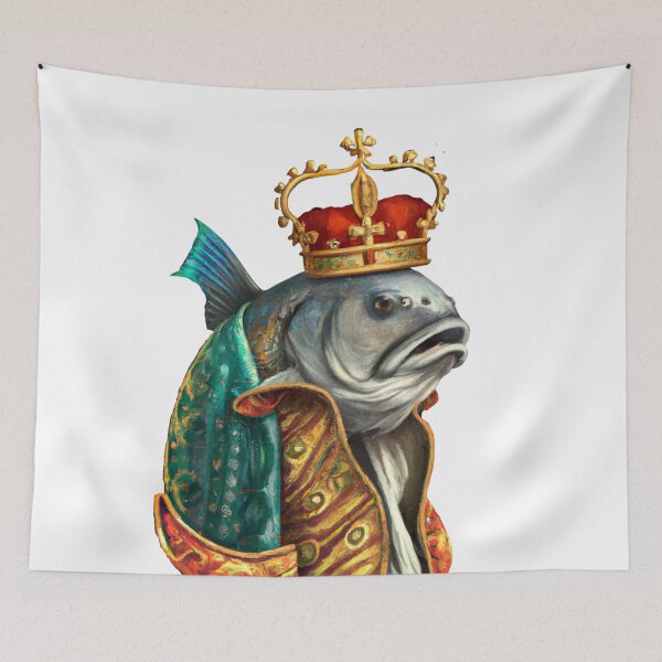 Item preview, Fish King Wearing a Medieval Robe and Royal Crown in Renaissance Portrait Digital Art  designed and sold by SourBunnyshop.