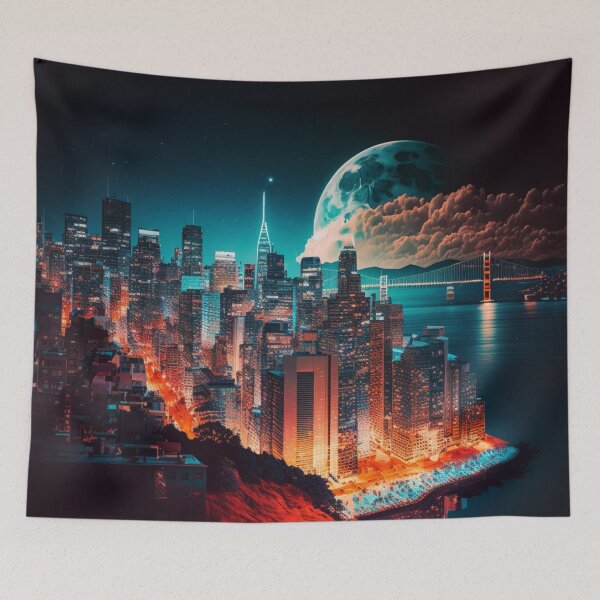 Item preview, San Francisco Nights - Colorful Cityscape Art Print designed and sold by marcomonge84.