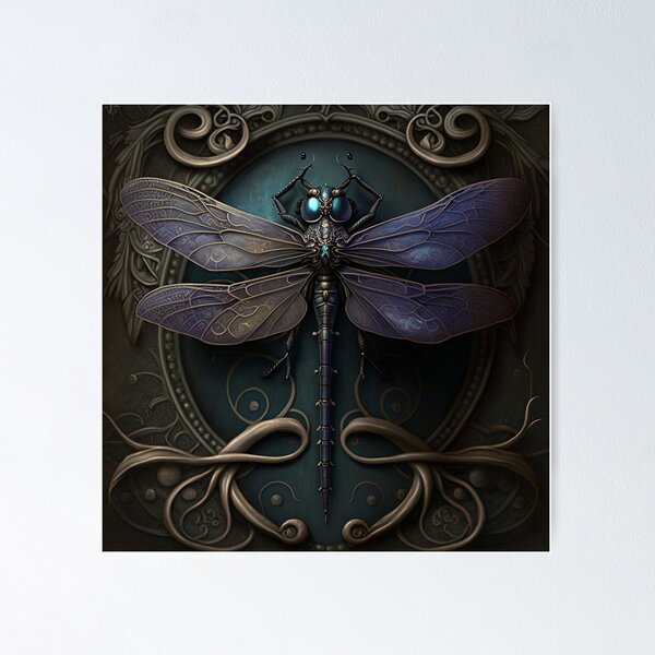 Item preview, Gothic Ornate Dragonfly in Hues of Cobalt Blue & Gold designed and sold by Dragonstrom.