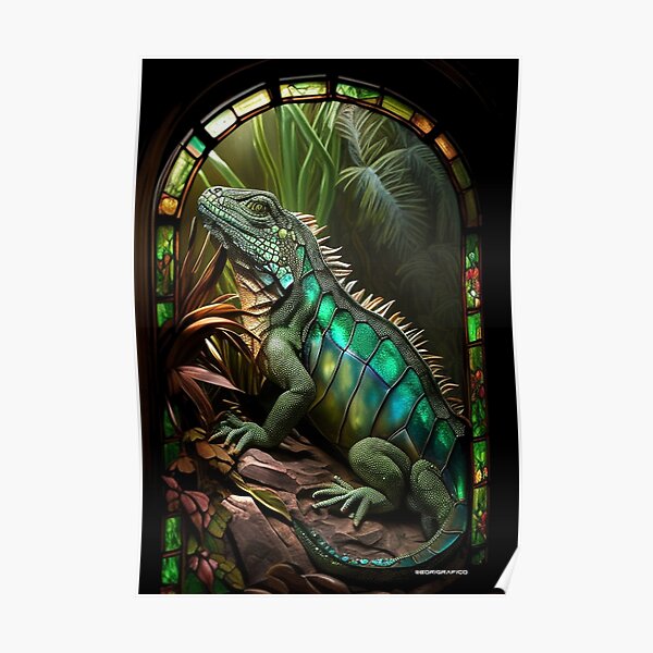 IGUANA STAINED GLASS FRAME Poster