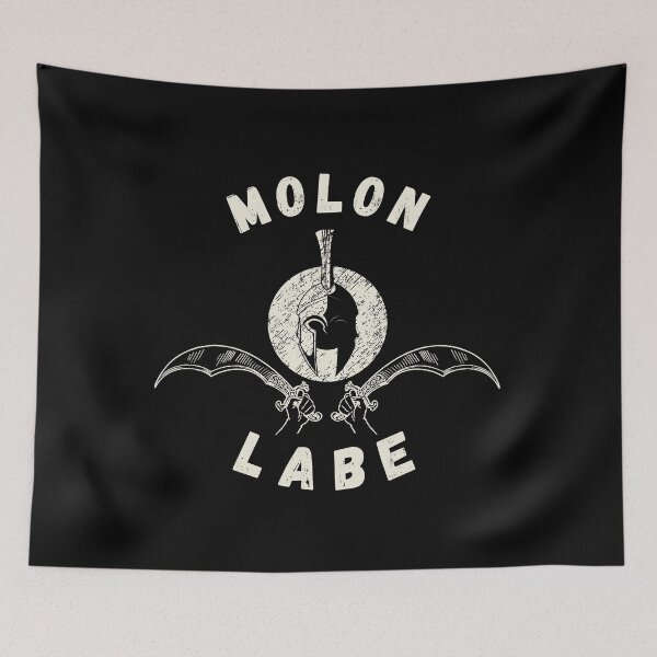Item preview, Molon labe design is characterized by a bold graphic of a Spartan warrior, highlighting their strength and fortitude designed and sold by awCurve.