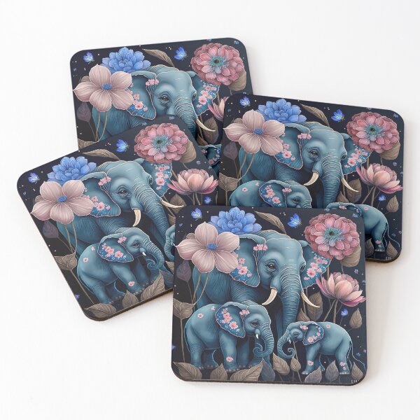 Item preview, Blue Elephants & Pink Flowers designed and sold by Bleknervin.
