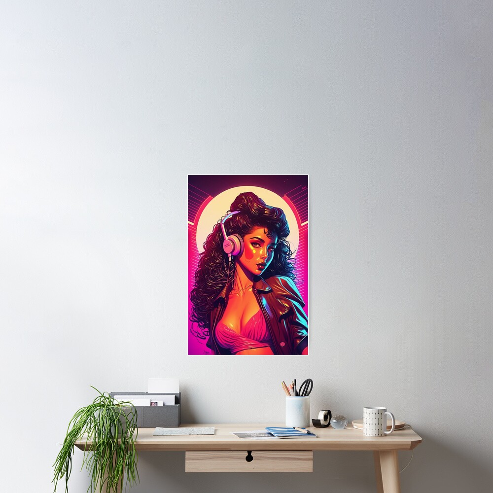 アート・デザイン・音楽 Girl Synthwave Digital Art of a Young Woman in a City Under Neon