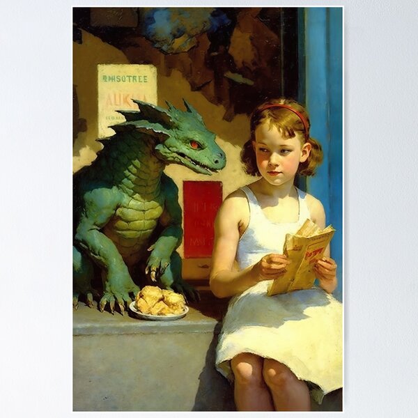 Item preview, Pet baby dragon, vintage art designed and sold by Lonesomefolk.