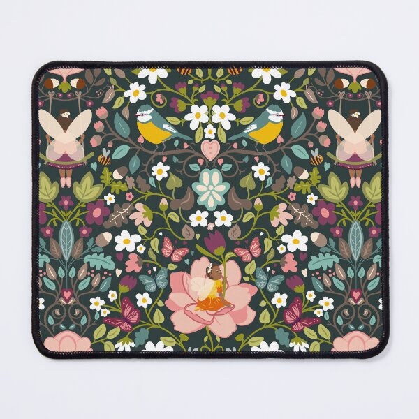 Item preview, Flower fairies in a secret woodland glade on forest green designed and sold by NattyDesigns.