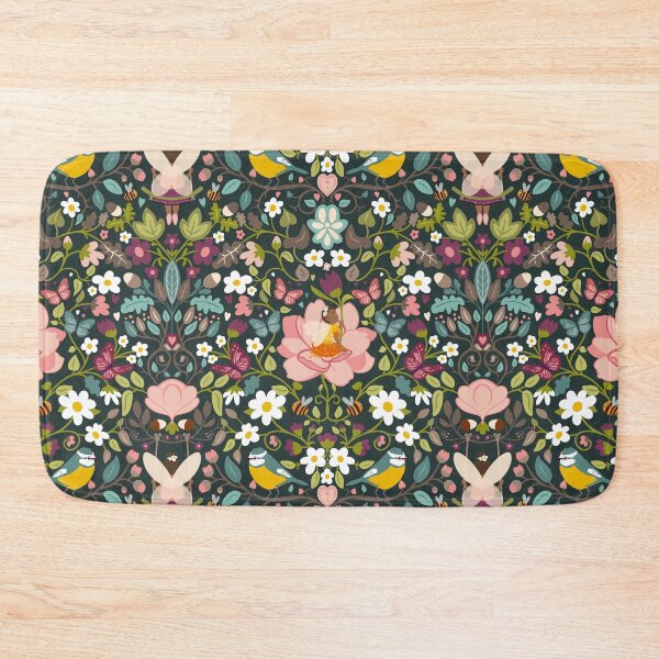 Item preview, Flower fairies in a secret woodland glade on forest green designed and sold by NattyDesigns.