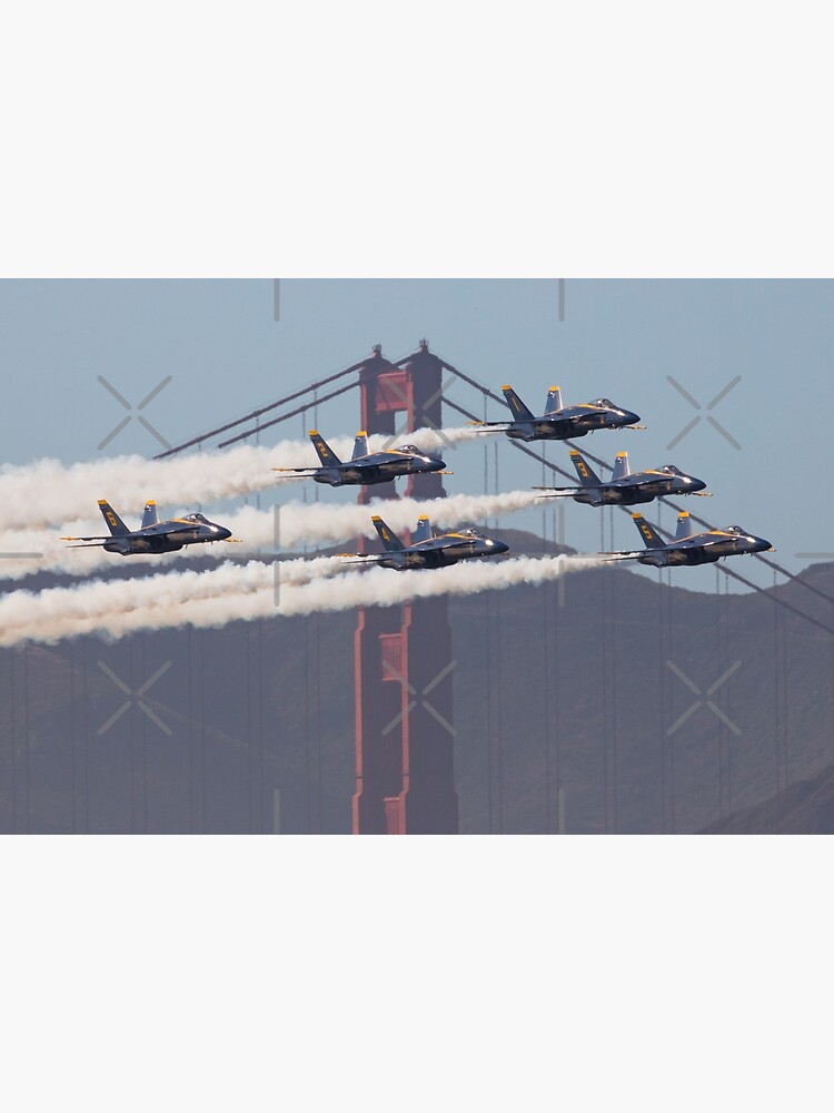 Discover The Blue Angels in Delta formation over the Golden Gate Bridge Canvas