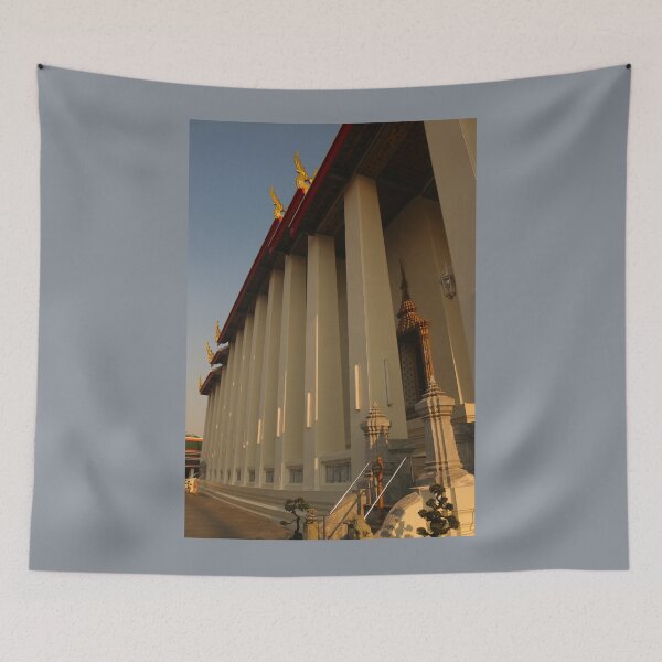 Item preview, Part view from Phra Ubosot Buddha hall in low angle view with white columns. designed and sold by kall3bu.