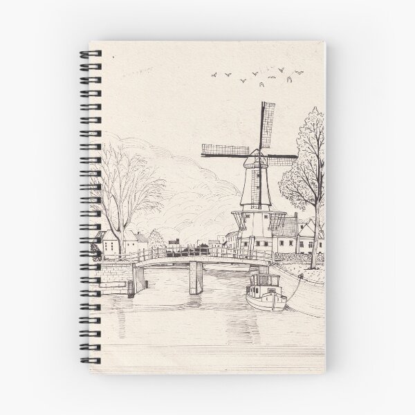 Item preview, De Adriaan Windmill Haarlem Netherlands Pen Ink Travel Art designed and sold by Wall-Art-Sketch.
