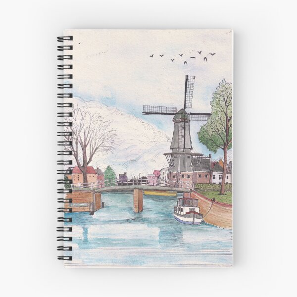 Item preview, De Adriaan Windmill Haarlem Netherlands Watercolor Ink Travel Art designed and sold by Wall-Art-Sketch.