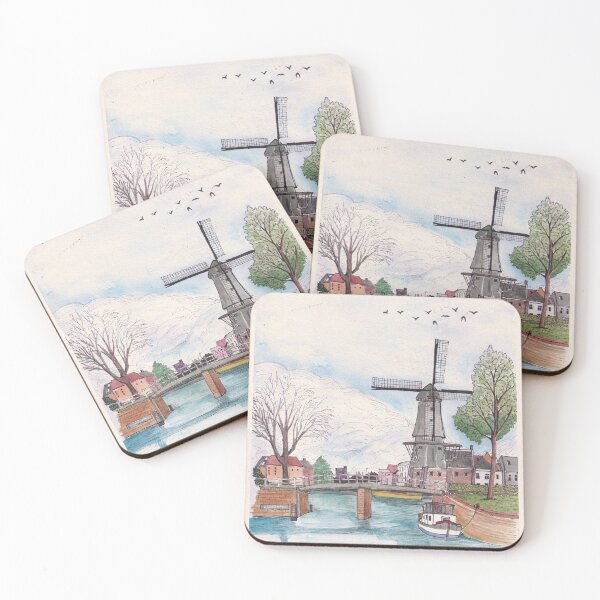 Item preview, De Adriaan Windmill Haarlem Netherlands Watercolor Ink Travel Art designed and sold by Wall-Art-Sketch.