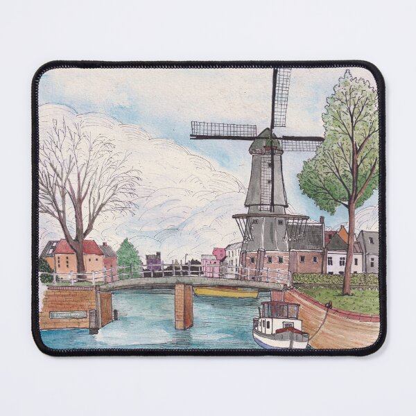 Item preview, De Adriaan Windmill Haarlem Netherlands Watercolor Ink Travel Art designed and sold by Wall-Art-Sketch.
