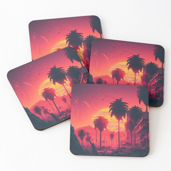 Item preview, 80s Miami House On The Backdrop of A Synthwave Sun  designed and sold by Nightarcade.