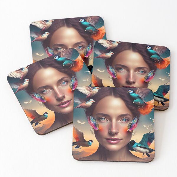 Item preview, Floral Dreams: Vibrant Colorful Woman Portrait with Flowers and Birds designed and sold by artmanikin.