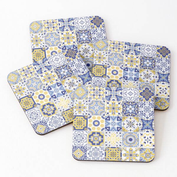 Item preview, Copy of Moroccan Blue, Yellow , White Tiles Pattern Illustration,Circle Floral, Mediterranean Style designed and sold by Dazzline Designs.