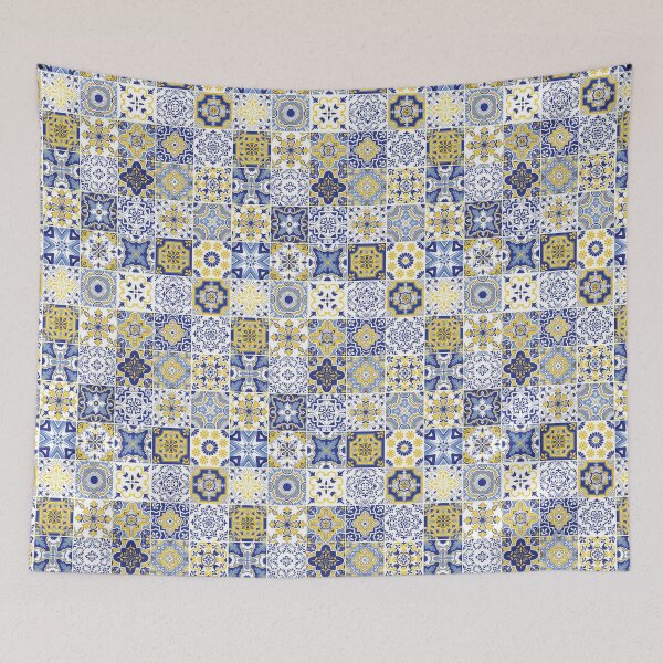 Item preview, Copy of Moroccan Blue, Yellow , White Tiles Pattern Illustration,Circle Floral, Mediterranean Style designed and sold by Dazzline Designs.