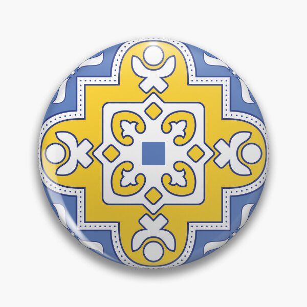 Item preview, Moroccan Blue, Yellow, White Tiles Pattern Illustration,Circle Floral, Mediterranean Style designed and sold by Dazzline Designs.