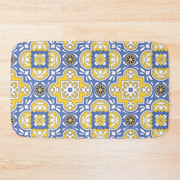 Item preview, Moroccan Blue, Yellow, White Tiles Pattern Illustration,Circle Floral, Mediterranean Style designed and sold by Dazzline Designs.