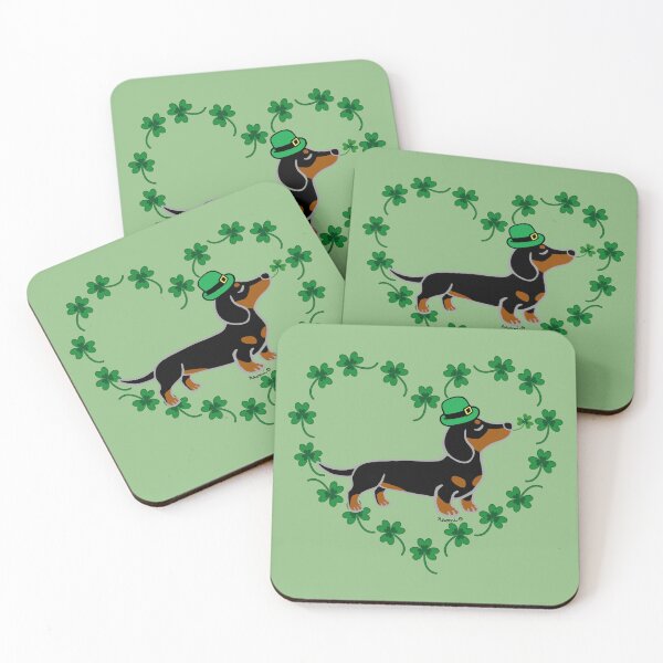 Item preview, St. Patrick's Day Black and Tan Smooth Dachshund designed and sold by HappyLabradors.