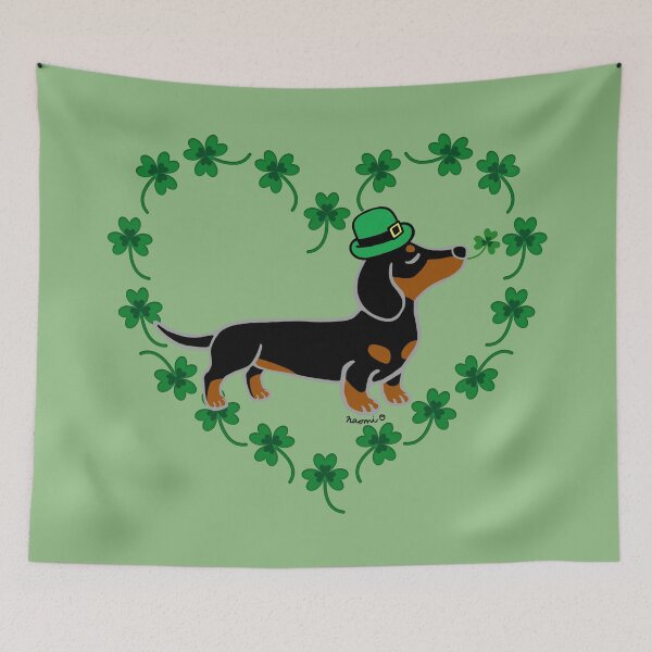 Item preview, St. Patrick's Day Black and Tan Smooth Dachshund designed and sold by HappyLabradors.