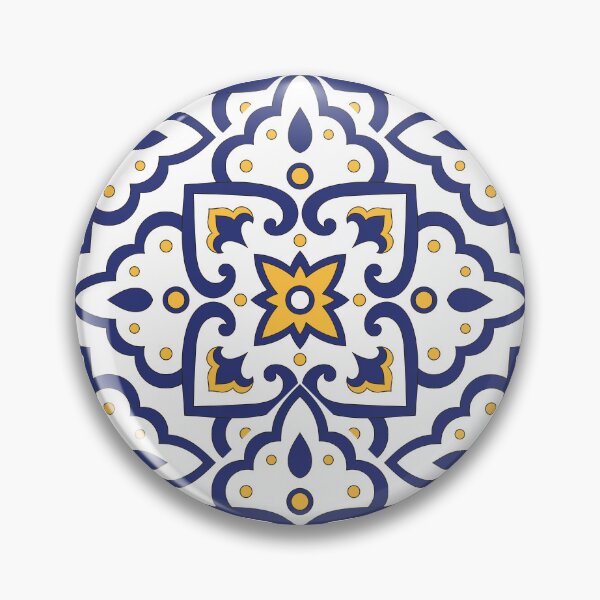 Item preview, Moroccan Blue, Yellow Tiles Pattern Illustration,Circle Floral, Mediterranean Style designed and sold by Dazzline Designs.
