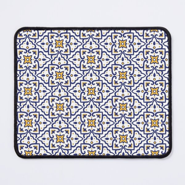 Item preview, Moroccan Blue, Yellow Tiles Pattern Illustration,Circle Floral, Mediterranean Style designed and sold by Dazzline Designs.