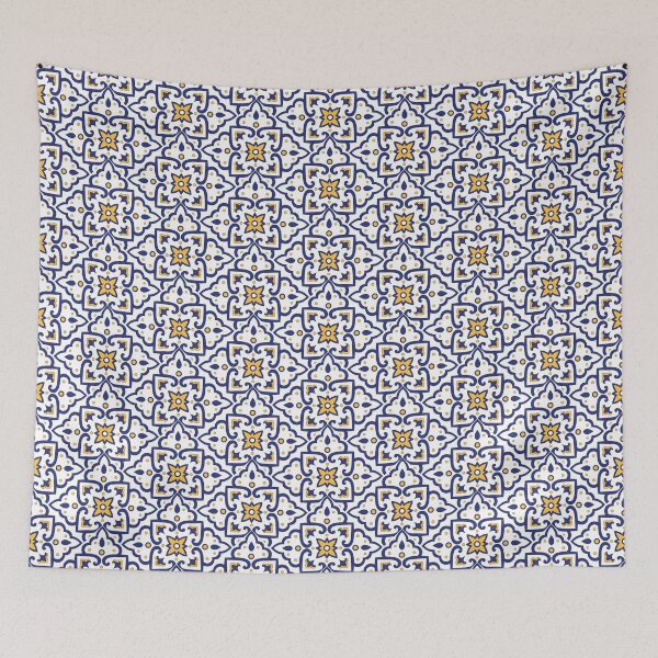 Item preview, Moroccan Blue, Yellow Tiles Pattern Illustration,Circle Floral, Mediterranean Style designed and sold by Dazzline Designs.