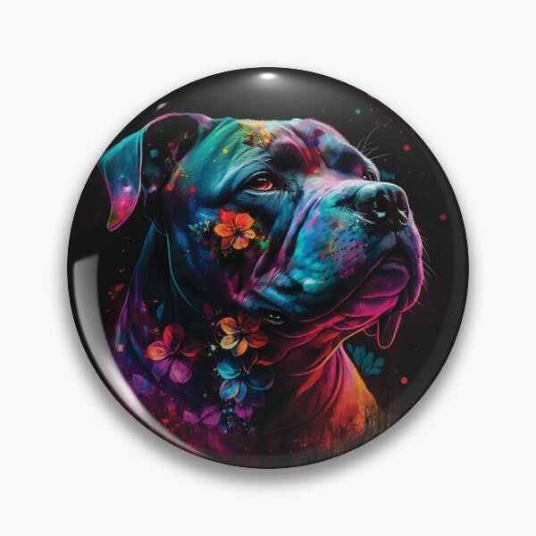 Item preview, Staffordshire Bull Terrier neon floral portrait designed and sold by HookedOnDogz.