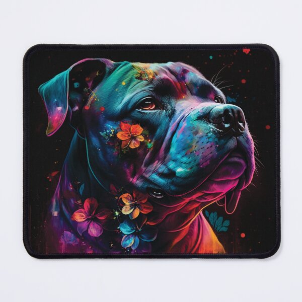 Item preview, Staffordshire Bull Terrier neon floral portrait designed and sold by HookedOnDogz.