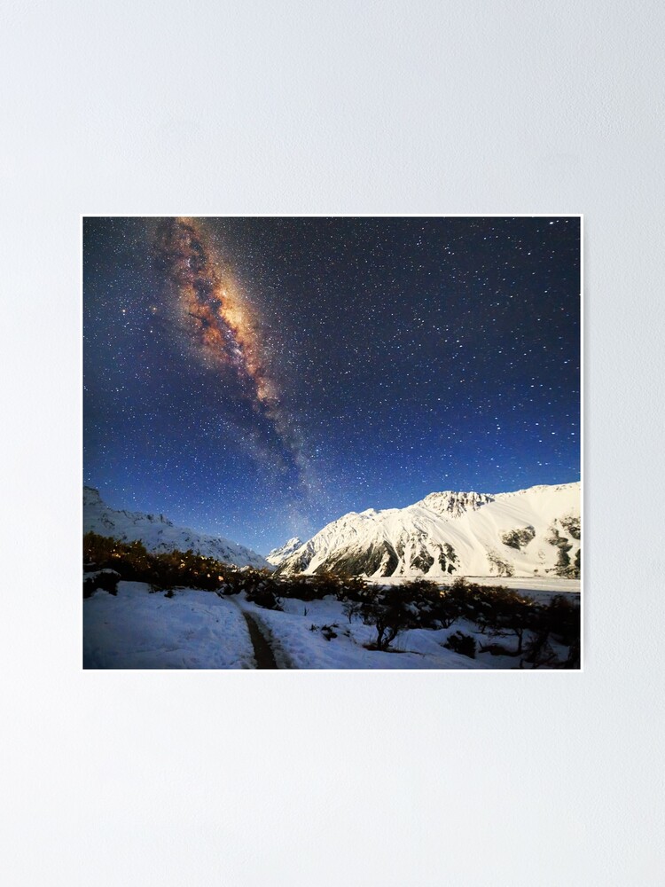 Milky Way Over Mt Cook New Zealand Poster By Dags Redbubble