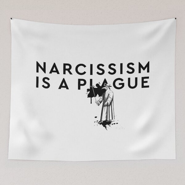 Item preview, Narcissism Is A Plague | Words With ink splashes and Vintage Plague Doctor Black And White Typography designed and sold by Zazizu.